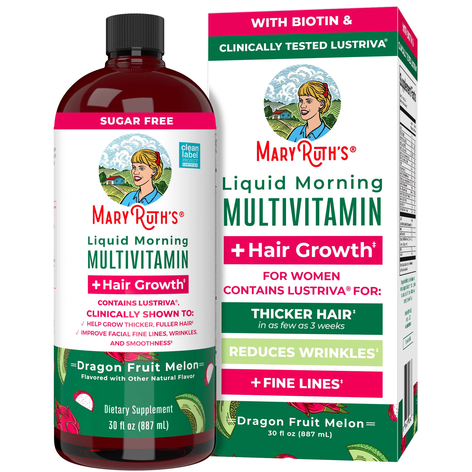 Liquid Morning Multivitamin + Hair Growth (Dragon Fruit Melon)